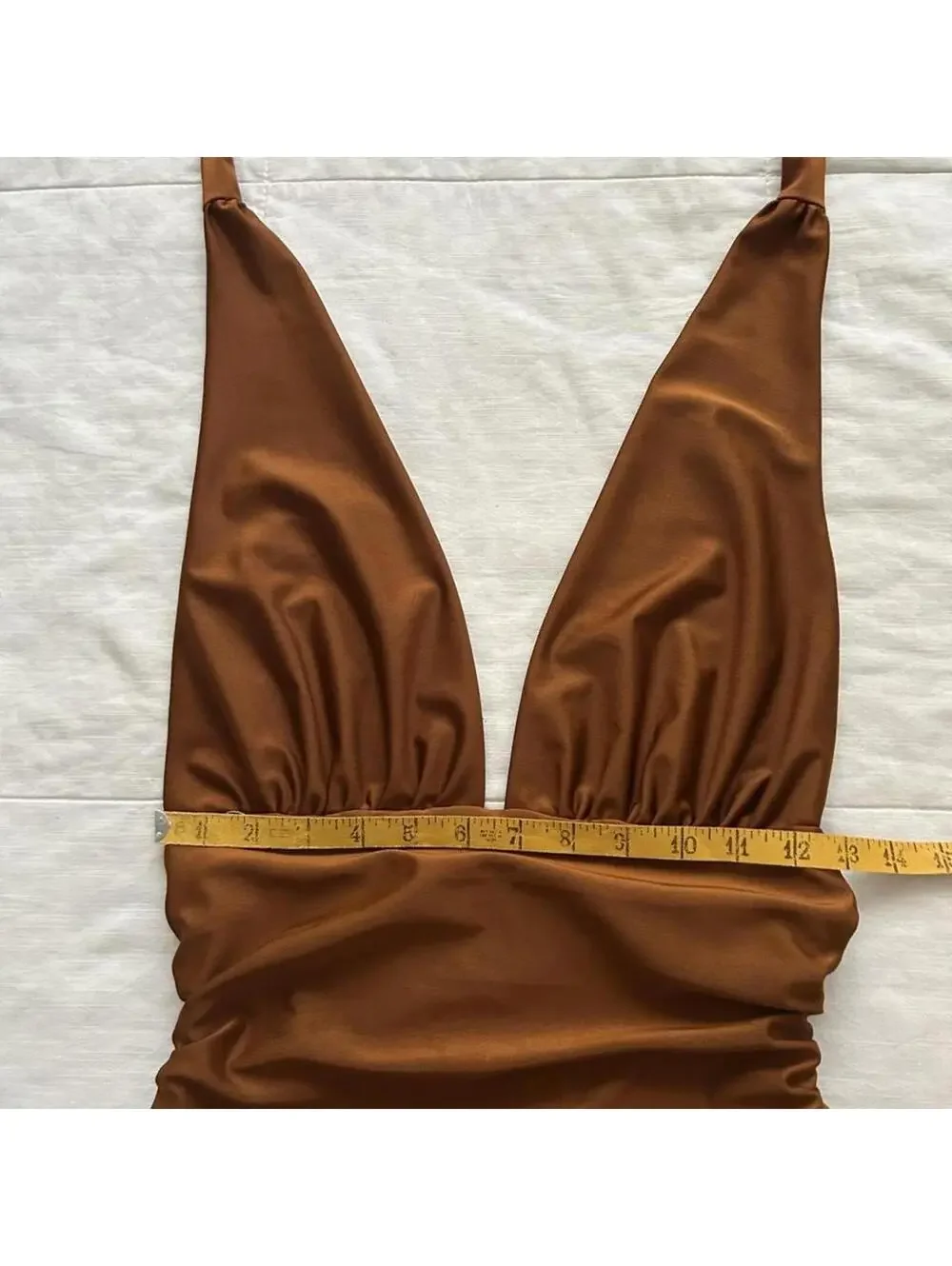Orange Brown ruched halter neck top with tie detail Size medium - Picture 6 of 6